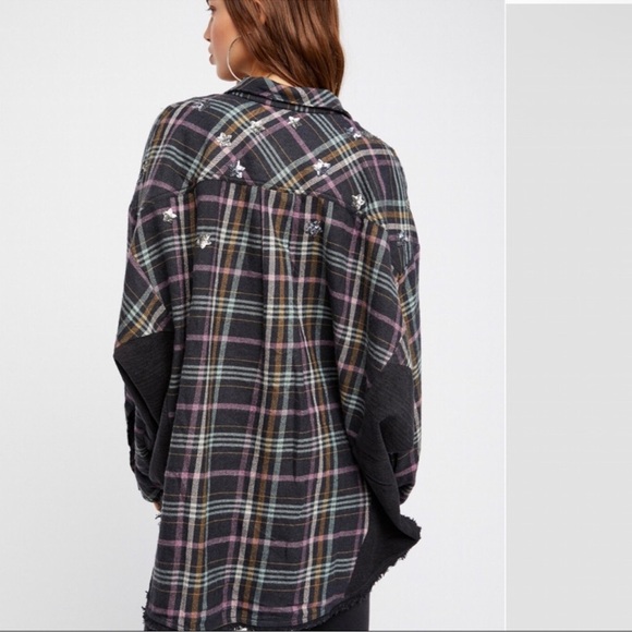 Free People Constellations Within Plaid Shacket Jacket Button Up Top XS - Picture 3 of 12